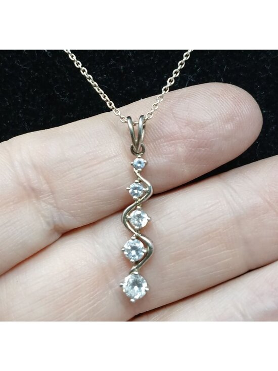 None Jewelry - Sterling Silver Cubic Zirconia 5 Graduated Drop Pendant Necklace 17" Chain #ST-4
